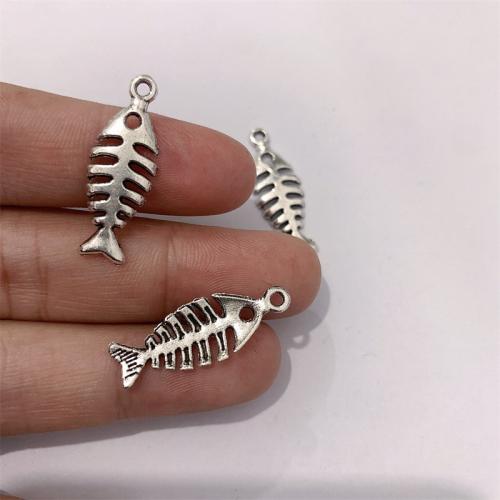 Sinkkiseos riipukset, Fish Bone, antiikki hopea päällystetty, tee-se-itse, 10x27mm, 100PC/laukku, Myymät laukku