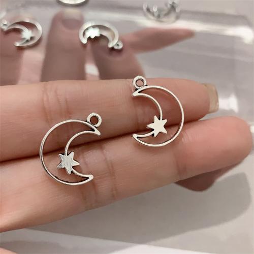 Sinc Alloy Pendants, Moon agus Star, dath airgid antique plátáilte, DIY, 14x19mm, 100ríomhairí pearsanta/Mála, Díolta De réir Mála