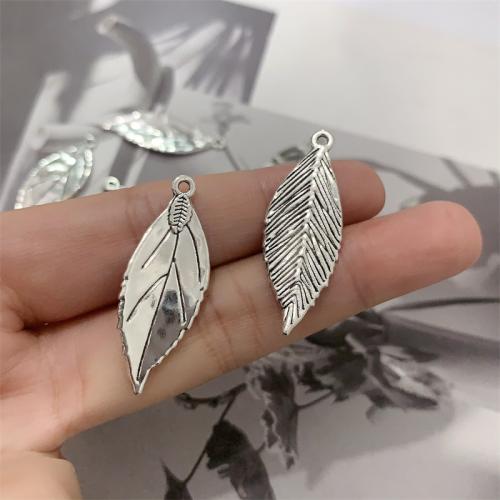 Cink ötvözet Leaf Medálok, Levél növényen, antik ezüst színű bevonattal, DIY, 13x35mm, 100PC-k/Bag, Által értékesített Bag