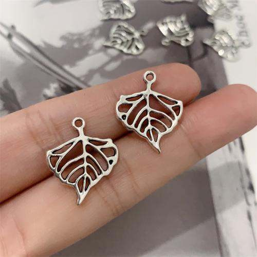 Pendants Sinc Alloy Leaf, dath airgid antique plátáilte, DIY, 17x20mm, 100ríomhairí pearsanta/Mála, Díolta De réir Mála