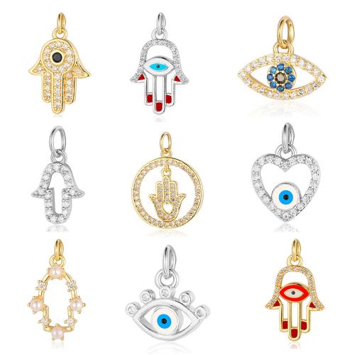 Evil Eye Pendants Brass plated evil eye pattern & micro pave cubic zirconia & enamel nickel lead & cadmium free Sold By PC