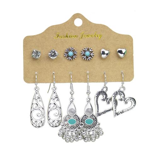 Sinc Alloy Earring Socraigh, le Turquoise sintéiseach & Pearl Plaisteacha, plátáilte, stíl Bohemian & stíleanna éagsúla do rogha & do bhean & log, Díolta De réir Socraigh