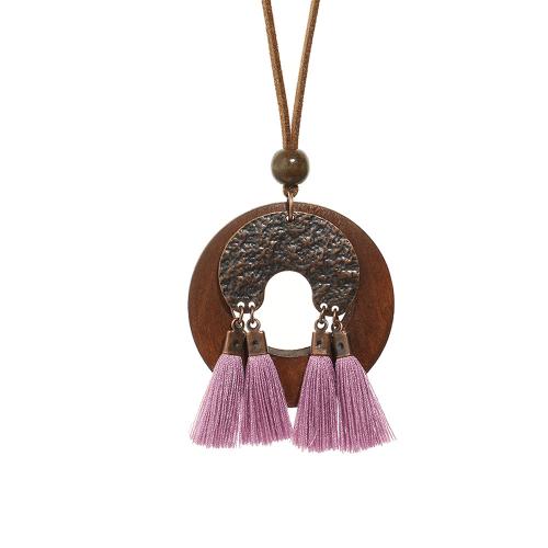 Zinc Alloy Necklace with Cotton Thread & PU Leather & Wood Bohemian style & for woman & hollow Length Approx 15.74 Inch Sold By PC