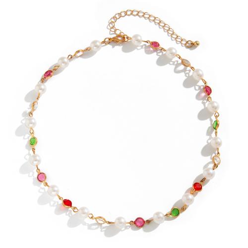 Zinc Alloy Jewelry Necklace with Crystal & Plastic Pearl fashion jewelry & for woman Sold By PC