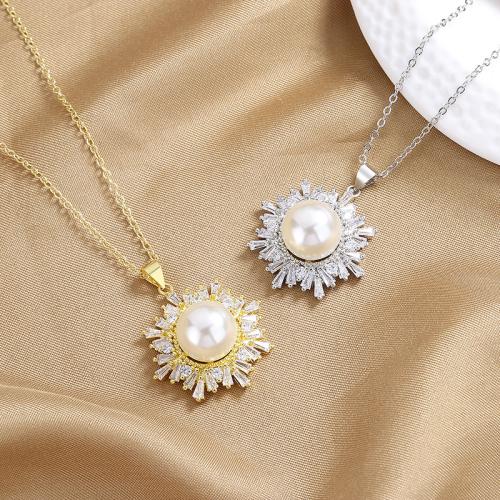 Cubic Zirconia Micro Pave Brass Pendant with Plastic Pearl fashion jewelry & micro pave cubic zirconia & for woman Sold By PC