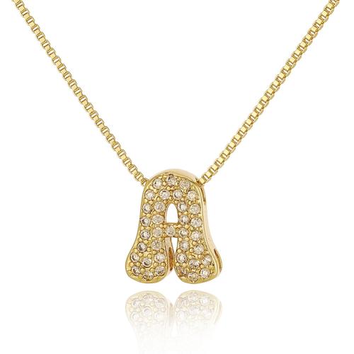 Cubic Zircon Micro Pave Brass Necklace Alphabet Letter gold color plated fashion jewelry & letters are from A to Z & micro pave cubic zirconia & for woman nickel lead & cadmium free Length Approx 45 cm Sold By PC