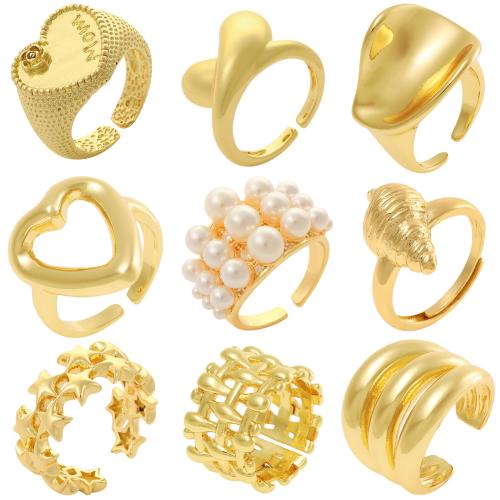 Messing ringen, met Plastic Pearl, gold plated, mode sieraden & verschillende stijlen voor de keuze & voor vrouw, meer kleuren voor de keuze, nikkel, lood en cadmium vrij, Verkocht door PC