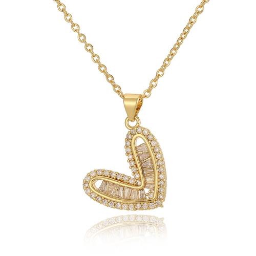 Kubieke Zirkoon Micro Pave Brass Ketting, Messing, met 5cm extender keten, Hart, gold plated, mode sieraden & micro pave zirconia & voor vrouw, meer kleuren voor de keuze, nikkel, lood en cadmium vrij, 16.50x24.50mm, Lengte Ca 45 cm, Verkocht door PC