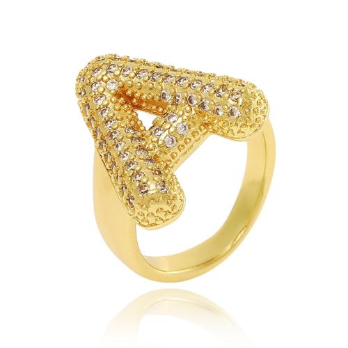 Cubic Zirconia Micro Pave Brass Ring Alphabet Letter gold color plated Adjustable & fashion jewelry & letters are from A to Z & micro pave cubic zirconia & for woman nickel lead & cadmium free Sold By PC