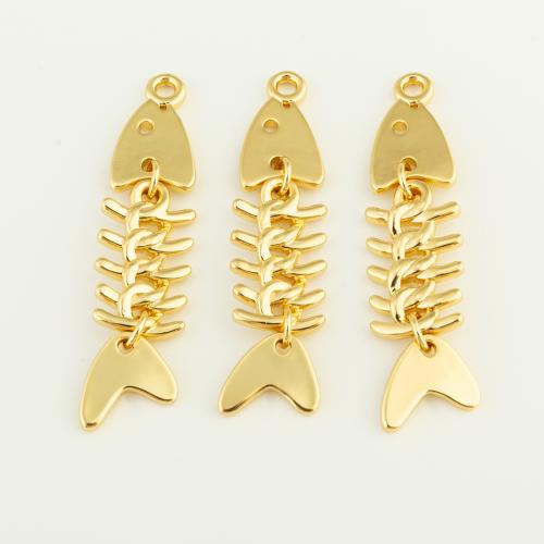 Brass Ékszer Medálok, Sárgaréz, Fish Bone, arany színű aranyozott, DIY, nikkel, ólom és kadmium mentes, 47x11x3mm, Által értékesített PC