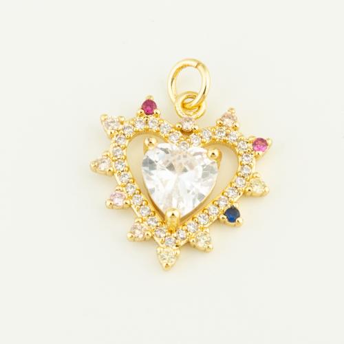 Cubic Zirconia Micro Pave Brass Pendant Heart gold color plated DIY & micro pave cubic zirconia multi-colored nickel lead & cadmium free Sold By PC