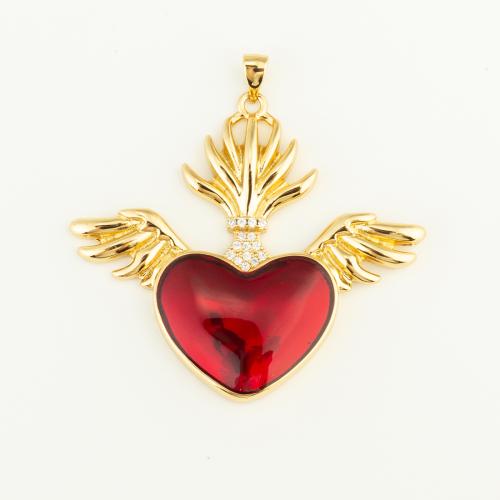 Brass Heart Pendants with Glass gold color plated DIY red nickel lead & cadmium free Sold By PC