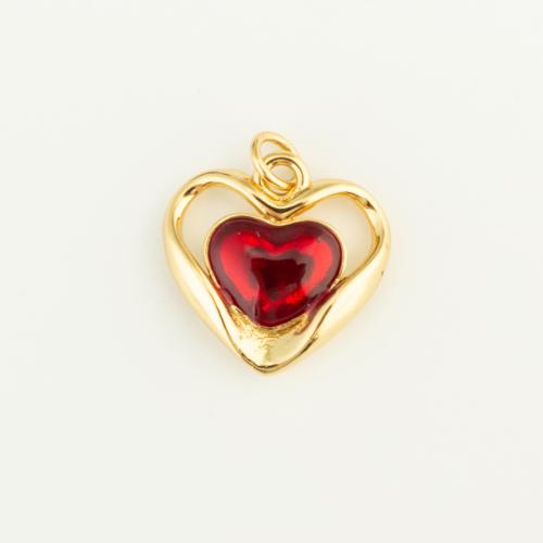 Brass Heart Pendants with Glass gold color plated DIY red nickel lead & cadmium free Sold By PC