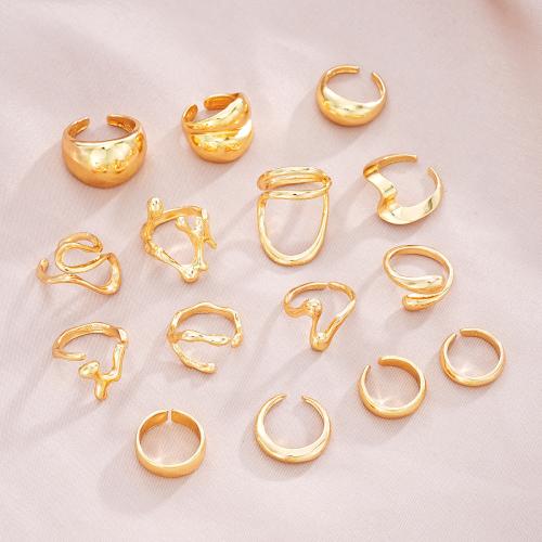 Zinc Alloy Ring Set plated 15 pieces & fashion jewelry & for woman golden Sold By Set