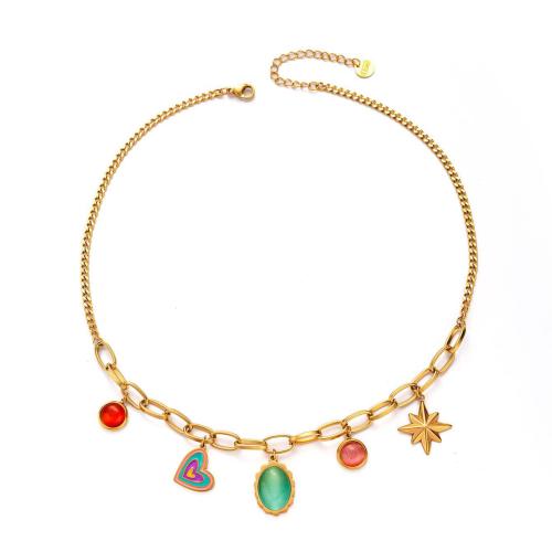 Collier d'acier titane, avec Oeil de chat, Placage, bijoux de mode & pour femme, Or, Vendu par PC