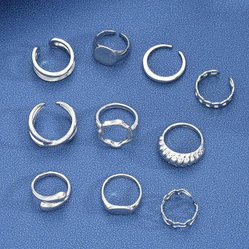 Sinc Alloy Ring Set, plátáilte, 10 bpíosa & jewelry faisin & do bhean, dathanna níos mó le haghaidh rogha, Díolta De réir Socraigh