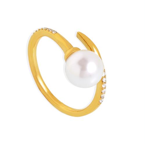 Titantium Cruach Finger Ring, Cruach Tíotáiniam, le Shell Pearl, plátáilte, jewelry faisin & micrea réiteach zirconia ciúbach & do bhean, dathanna níos mó le haghaidh rogha, Méid:7, Díolta De réir PC