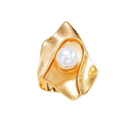 Zinc Alloy Finger Ring with Plastic Pearl plated fashion jewelry & for woman golden Sold By PC