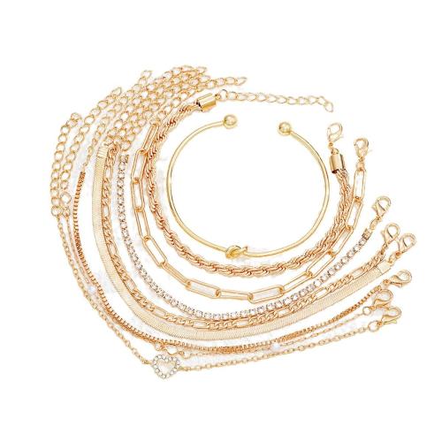 Zinc Alloy Bracelet plated 9 pieces & for woman & with rhinestone gold Sold By Set