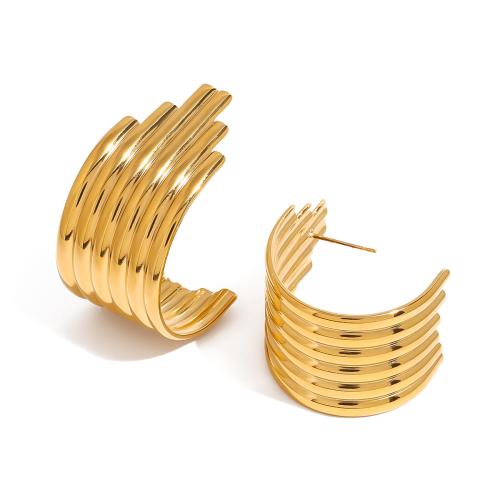 Stainless Steel Stud Earrings 304 Stainless Steel plated for woman gold Sold By Pair