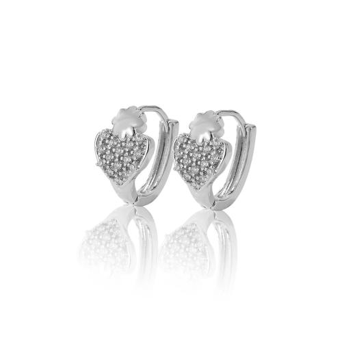 Cubic Zirconia Micro Pave Brass Earring plated & micro pave cubic zirconia & for woman silver color Sold By Pair