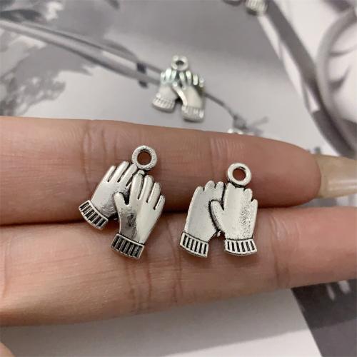 Sinc Alloy Pendants, Glove, dath airgid antique plátáilte, DIY, 13x16mm, 100ríomhairí pearsanta/Mála, Díolta De réir Mála