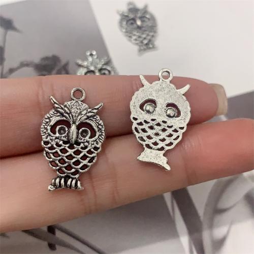 Zinc Alloy Animal Pendants Owl antique silver color plated DIY Sold By Bag