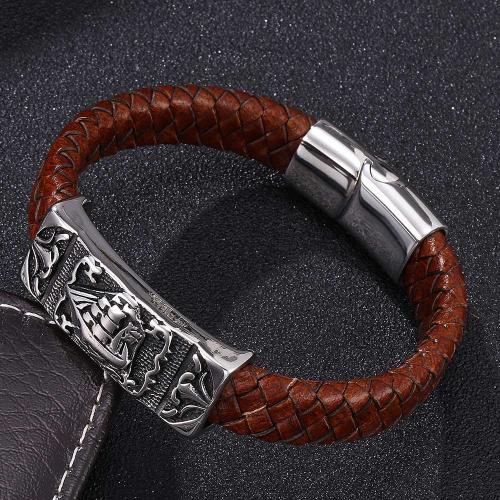 PU Leather Cord Bracelets 304 Stainless Steel with PU Leather Vacuum Ion Plating & for man Sold By PC