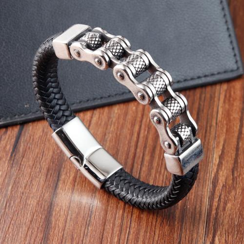 PU Leather Cord Bracelets 304 Stainless Steel with PU Leather Vacuum Ion Plating & for man Sold By PC