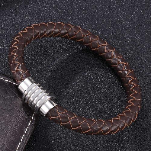 PU Leather Cord Bracelets 304 Stainless Steel with PU Leather Vacuum Ion Plating & for man Sold By PC