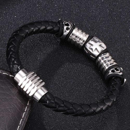 PU Leather Cord Bracelets 304 Stainless Steel with PU Leather Vacuum Ion Plating & for man Sold By PC