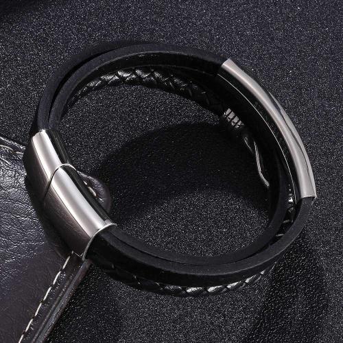 PU Leather Cord Bracelets 304 Stainless Steel with PU Leather Vacuum Ion Plating & for man Sold By PC