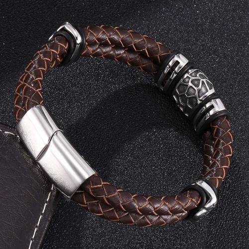 PU Leather Cord Bracelets 304 Stainless Steel with PU Leather Vacuum Ion Plating & for man Sold By PC