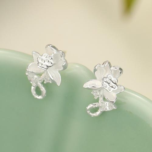 925 Sterling Silver Stud Earring Lotus vintage & for woman silver color Sold By Pair