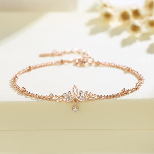 925 Sterling Silver Bracelet with 1.6inch extender chain Crown Double Layer & micro pave cubic zirconia & for woman Length Approx 6.3 Inch Sold By PC