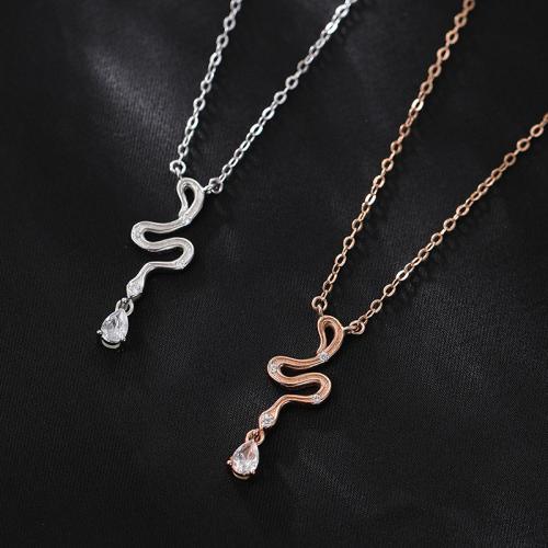 Plata de ley 925 collar, con 2inch extender cadena, Serpiente, cadena oval & micro arcilla de zirconia cúbica & para mujer, más colores para la opción, longitud aproximado 15.7 Inch, Vendido por UD