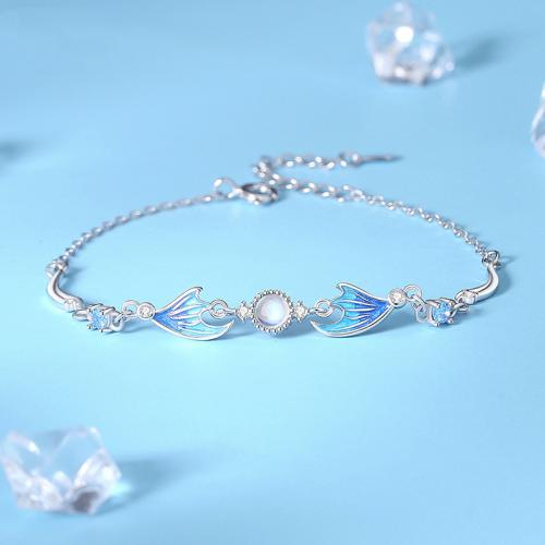 925 Sterling Silver Bracelet with Glass with 1.6inch extender chain Mermaid tail platinum plated micro pave cubic zirconia & for woman & enamel Length Approx 6.1 Inch Sold By PC