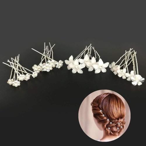 Zinc Alloy U-Type Hair Clip with Plastic Pearl & for woman & with rhinestone Sold By Set