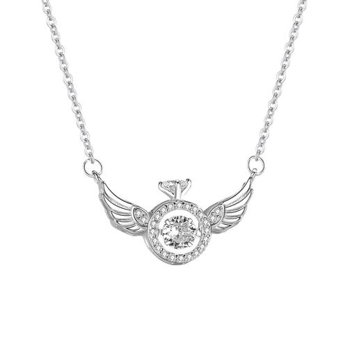 Cubic Zircon Micro bane Sterling sølv halskæde, 925 Sterling Sølv, med 5cm extender kæde, Angel Wing, mode smykker & Micro Pave cubic zirconia & for kvinde, flere farver til valg, Længde Ca. 40 cm, Solgt af PC