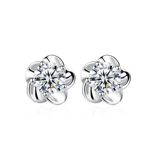 Cubic Zirconia Micro Pave Sterling Silver Earring 925 Sterling Silver Flower fashion jewelry & micro pave cubic zirconia & for woman Sold By Pair