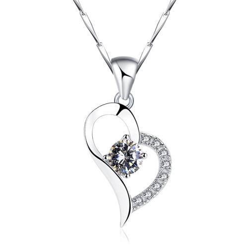 Cubic Zirconia Micro Pave Sterling Silver Pendant, 925 sterling silver, Hjärta, DIY & micro bana cubic zirconia, fler färger för val, 24.80x15.20mm, Säljs av PC