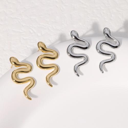 Stainless Steel Stud Øreringe, 304 rustfrit stål, Snake, mode smykker & for kvinde, flere farver til valg, 23mm, Solgt af par