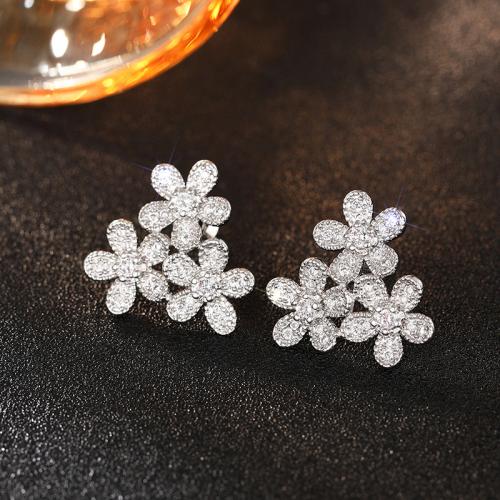 Ciúbach Zirconia Micrimhilseogra réiteodh Earring Prás, Flower, jewelry faisin & micrea réiteach zirconia ciúbach & do bhean, 19mm, Díolta De réir Péire