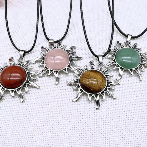 Gemstone Pendants Jewelry Natural Stone with Zinc Alloy Flower silver color plated DIY Sold By PC