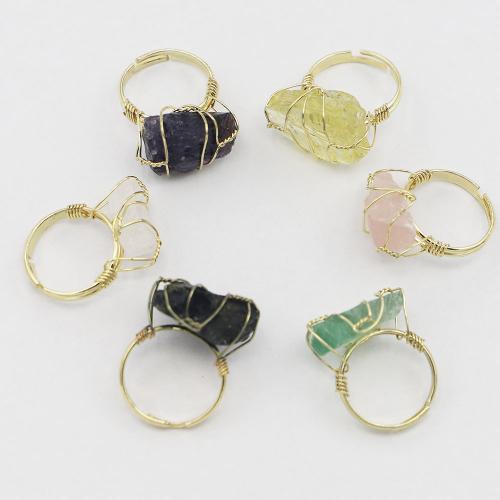 Gemstone Finger Ring, Pedra natural, with cobre, cromado de cor dourada, Ajustável & joias de moda & unissex, Mais cores pare escolha, ring inside diameter:17-20mm,stone:20-25u00d710-20mm, vendido por PC