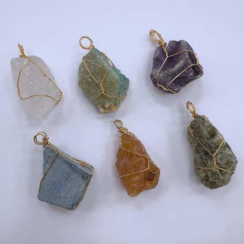 Gemstone Pendants Jewelry Natural Stone with Brass & Iron & Zinc Alloy irregular gold color plated DIY mm Sold By PC