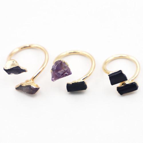 Gemstone Finger Ring, Sárgaréz, -val Természetes kő, arany színű aranyozott, Állítható & divat ékszerek & egynemű, több színt a választás, nikkel, ólom és kadmium mentes, Ring diameter:20-25mm, Által értékesített PC