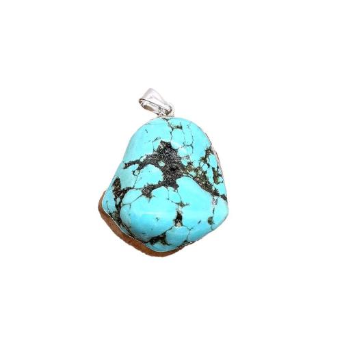 Natural Turquoise Pendant with Brass & Iron & Zinc Alloy irregular silver color plated DIY Sold By PC