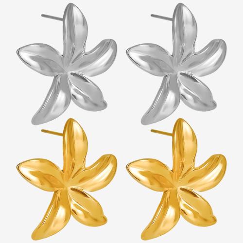 Stainless Steel Stud Earrings 304 Stainless Steel Flower Vacuum Ion Plating fashion jewelry & for woman Sold By Pair