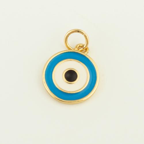 Colgantes ojo malvado, metal, Esférico, chapado en color dorado, Bricolaje & patrón de malvado de ojo & esmalte, azul, libre de níquel, plomo & cadmio, 14x12x1mm, Vendido por UD